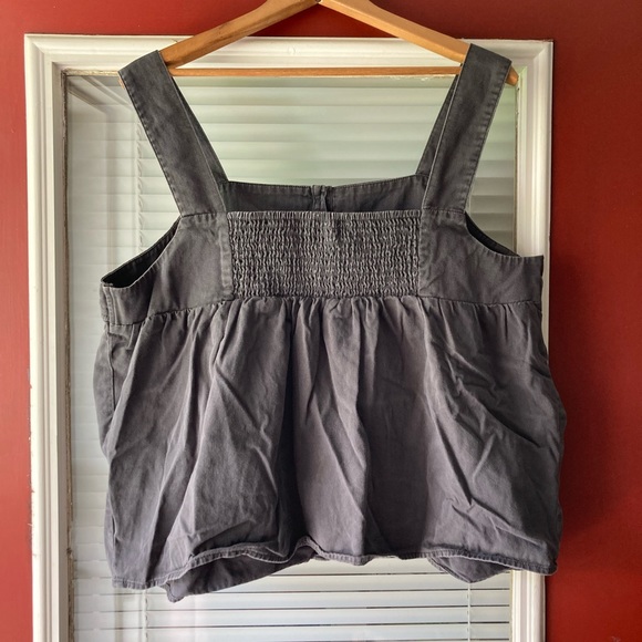 Gray Square Neck Smocked back Button Up Tank Blouse - Picture 2 of 4
